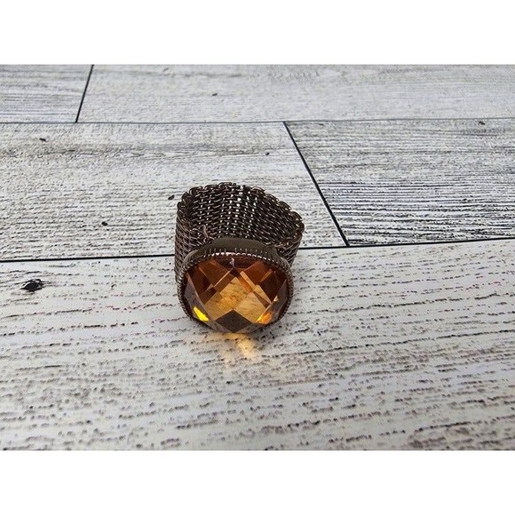 Copper Colored Large Orange Stone Mesh Chain Ring, Size 6 - Picture 4 of 4